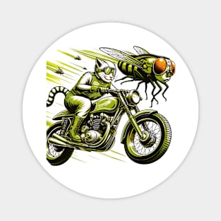 Biker Tabby Cat Riding Chopper Motorcycle Cicadas Magnet